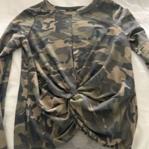 DREW camouflage print top sweatshirt with twist front, Anthropologie, small
